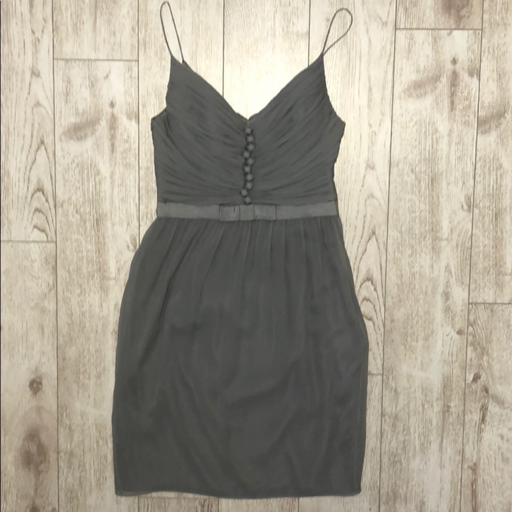 GEORGES RECH pleated grey silk bustier dress M